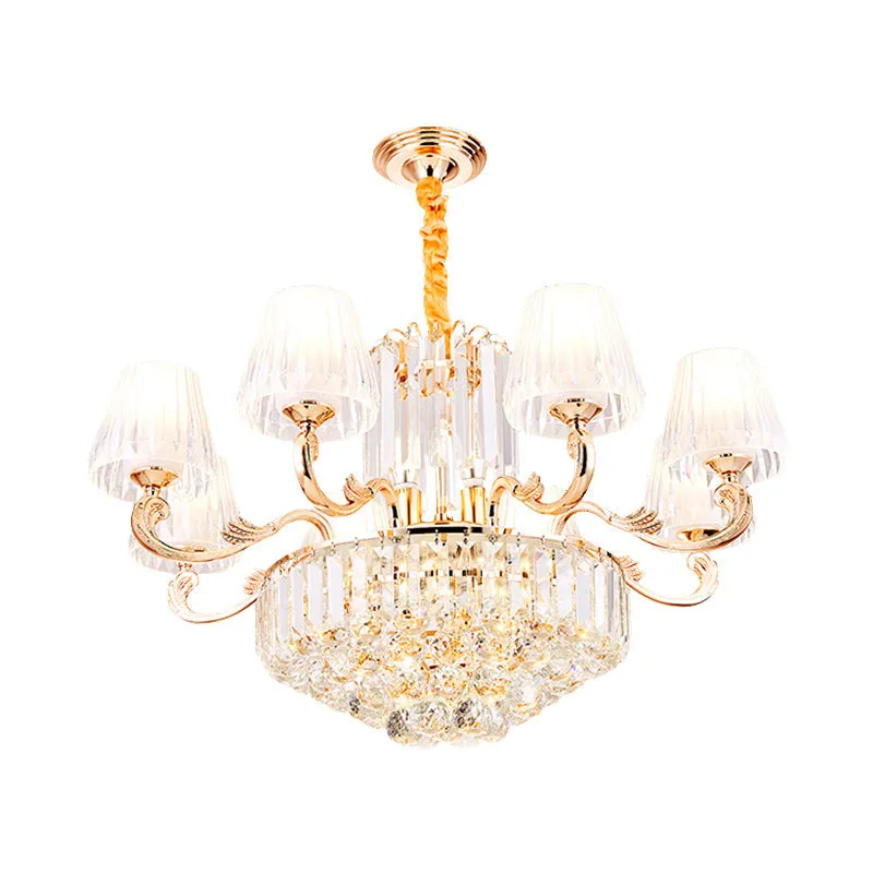 Postmodern Empire Style Suspension Light with Crystal Rods - 6/8/10 Heads, Gold Pendant Chandelier