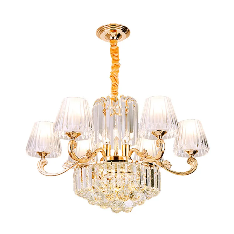 Postmodern Empire Style Suspension Light with Crystal Rods - 6/8/10 Heads, Gold Pendant Chandelier