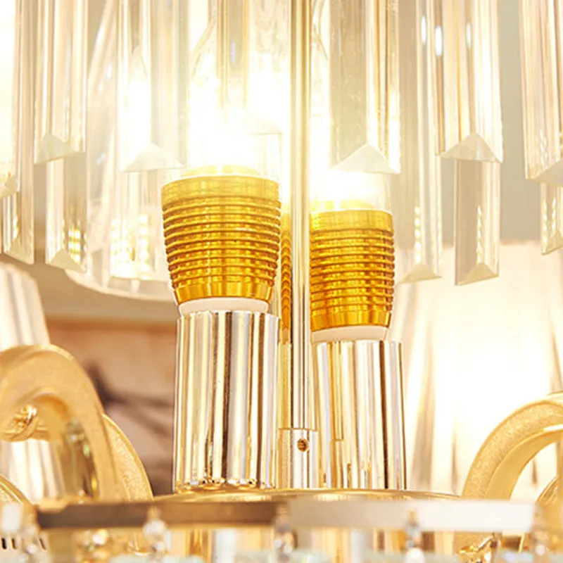 Postmodern Empire Style Suspension Light with Crystal Rods - 6/8/10 Heads, Gold Pendant Chandelier