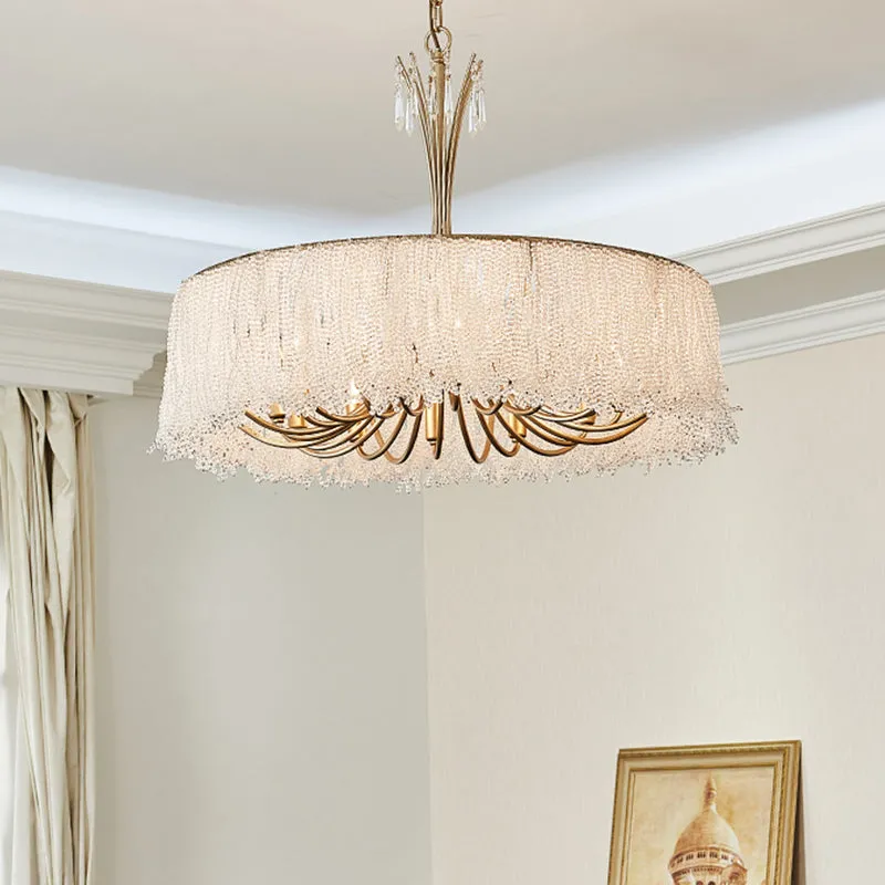 Postmodern Gold Tassel Chandelier Pendant Light with Crystal Hangings for Living Room