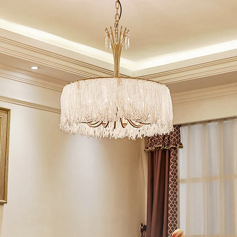 Postmodern Gold Tassel Chandelier Pendant Light with Crystal Hangings for Living Room