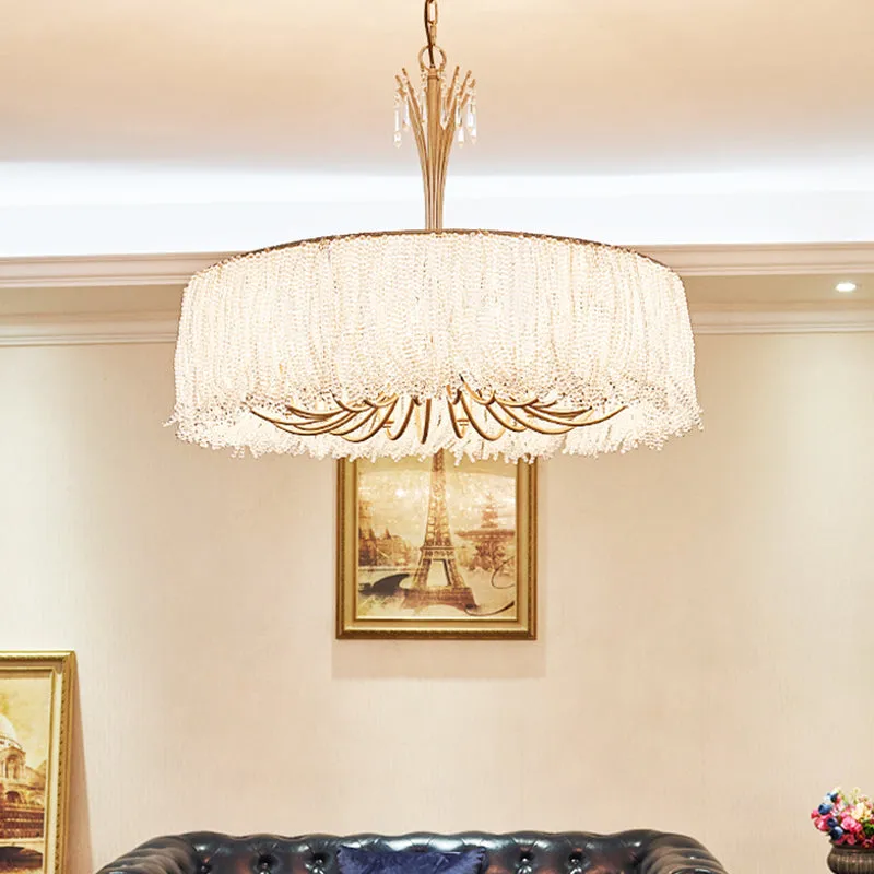 Postmodern Gold Tassel Chandelier Pendant Light with Crystal Hangings for Living Room