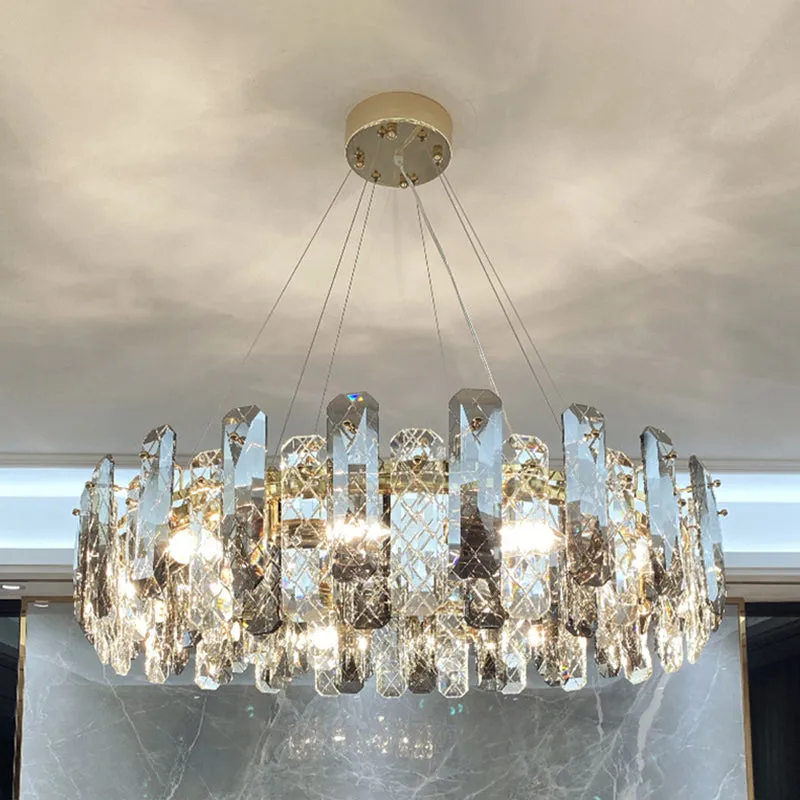 Prismatic Crystal Chandelier Pendant with Brass Finish - Elegant & Minimalist Lighting