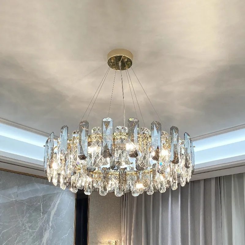 Prismatic Crystal Chandelier Pendant with Brass Finish - Elegant & Minimalist Lighting