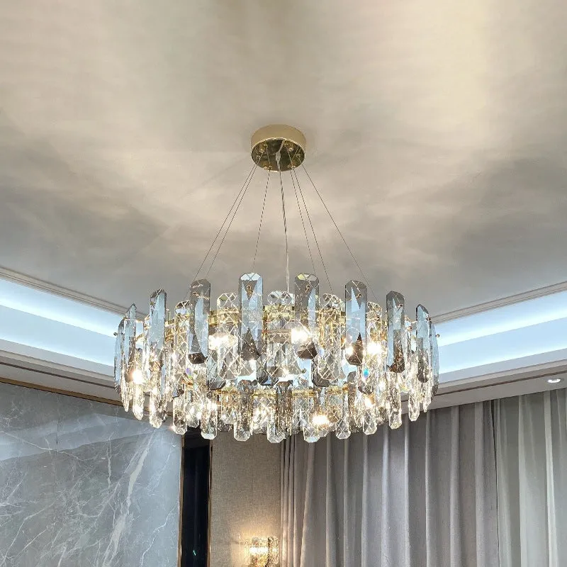 Prismatic Crystal Chandelier Pendant with Brass Finish - Elegant & Minimalist Lighting