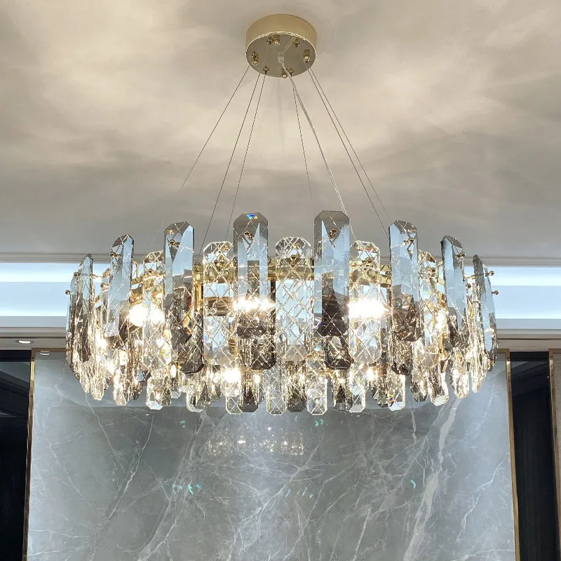 Prismatic Crystal Chandelier Pendant with Brass Finish - Elegant & Minimalist Lighting