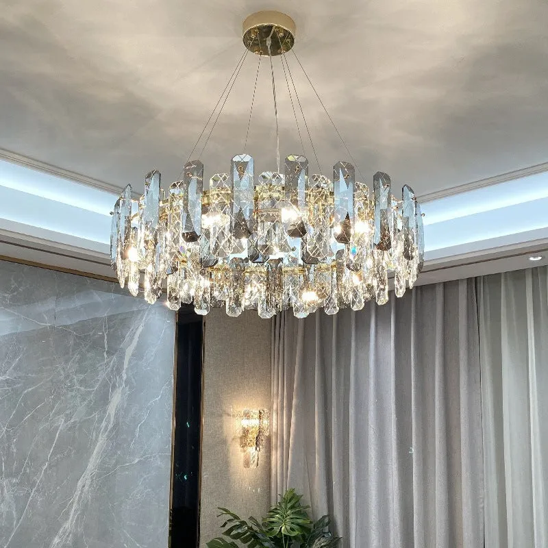 Prismatic Crystal Chandelier Pendant with Brass Finish - Elegant & Minimalist Lighting