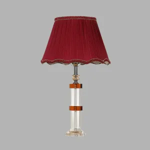 Red Fabric Shade Crystal Rectangle Night Lamp - Simple 1 Light Bedroom Table Light