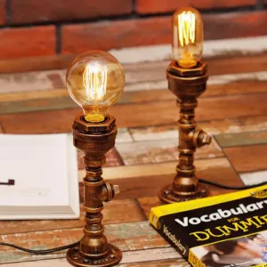 Rustic Vintage Desk Lamp: Silver/Brass Metallic Pipe Table Light with Clear Glass Shade - 1 Bulb