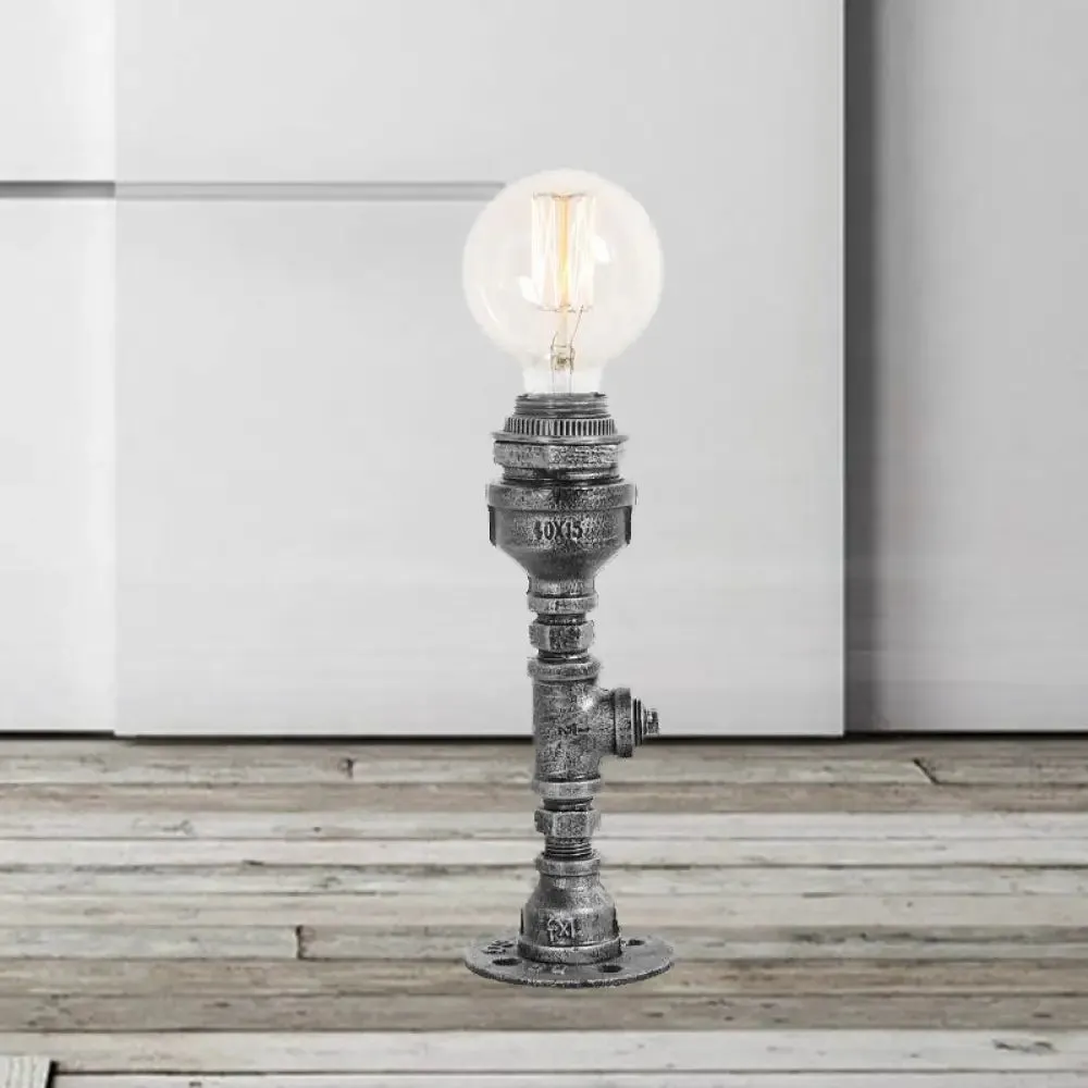 Rustic Vintage Desk Lamp: Silver/Brass Metallic Pipe Table Light with Clear Glass Shade - 1 Bulb