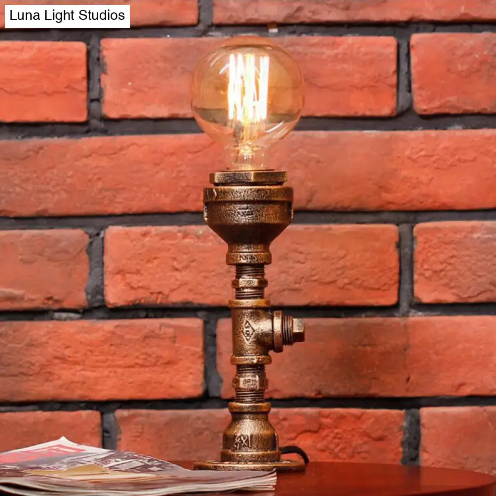 Rustic Vintage Desk Lamp: Silver/Brass Metallic Pipe Table Light with Clear Glass Shade - 1 Bulb