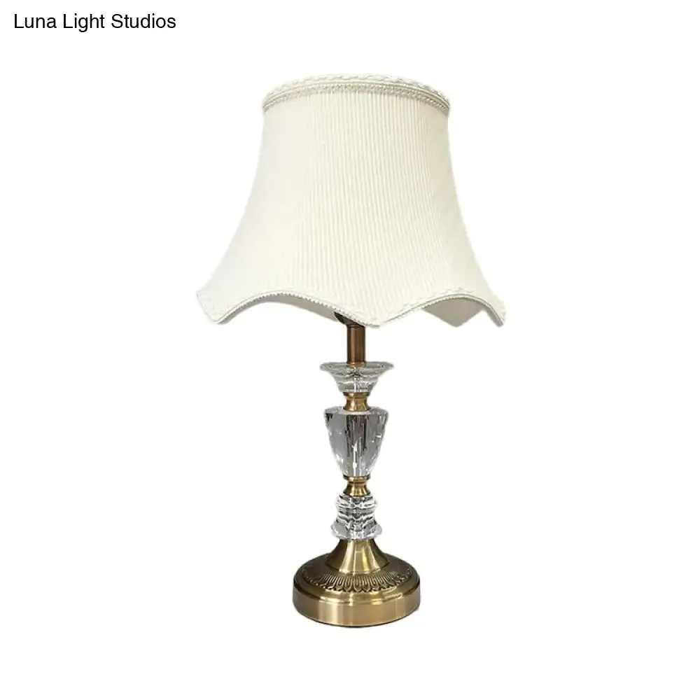 Scalloped Table Lamp with Faceted Crystal, Modern 1 Head Nightstand Light in Gold