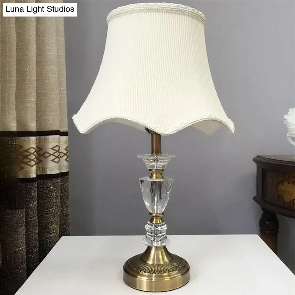 Scalloped Table Lamp with Faceted Crystal, Modern 1 Head Nightstand Light in Gold