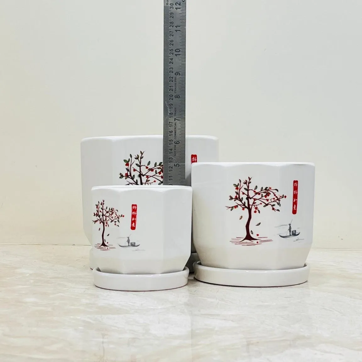 Serenity Tree Ceramic Pot Set Of 3