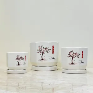 Serenity Tree Ceramic Pot Set Of 3