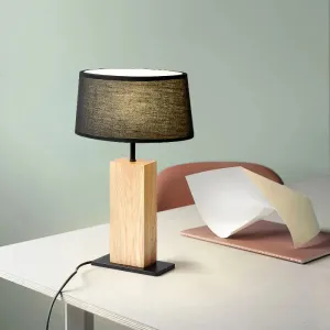 Simple Black Night Light Table Lamp with Wood Stand - Perfect for Living Room