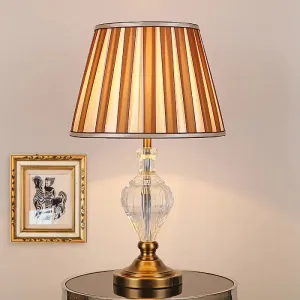 Simple Brown Crystal Nightstand Lamp with Conical Fabric Shade - Ideal for Bedroom Lighting