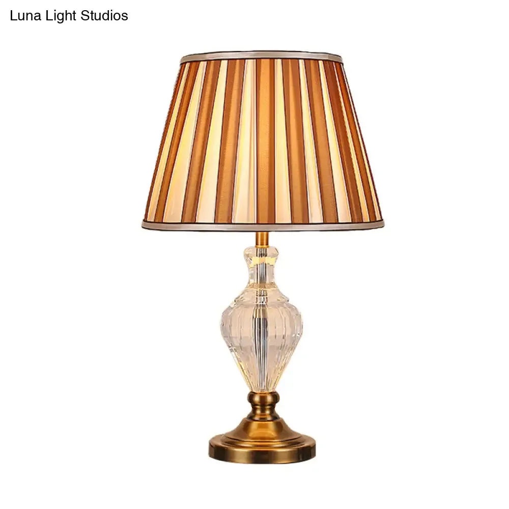 Simple Brown Crystal Nightstand Lamp with Conical Fabric Shade - Ideal for Bedroom Lighting