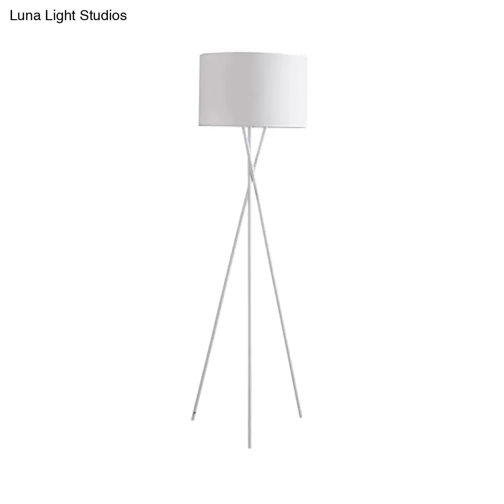 Simple Fabric Drum Shade Floor Reading Lamp with Tripod Stand - White/Black, 1 Light