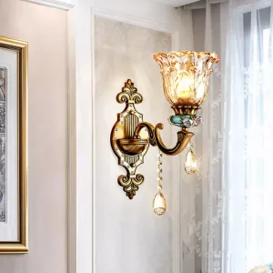 Simple Floral Crystal Prism Brass Sconce Light Fixture - 1-Head Wall Lighting Idea