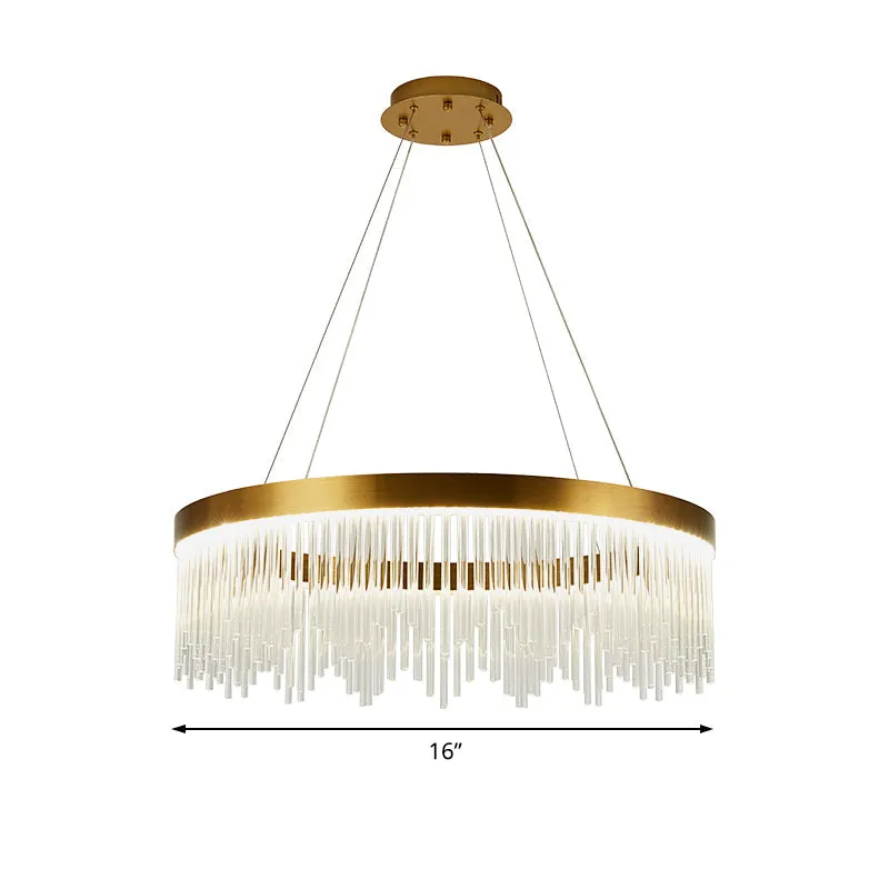 Simple Ring Crystal Icicles Chandelier LED Ceiling Light - Gold, Diameters: 16", 23.5" & 31.5