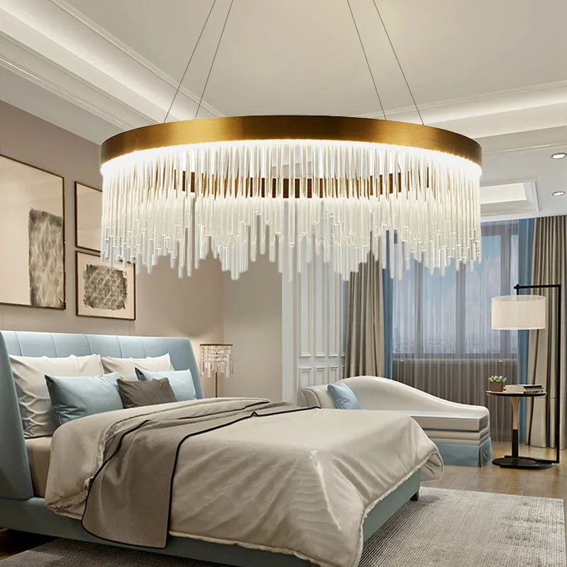 Simple Ring Crystal Icicles Chandelier LED Ceiling Light - Gold, Diameters: 16", 23.5" & 31.5