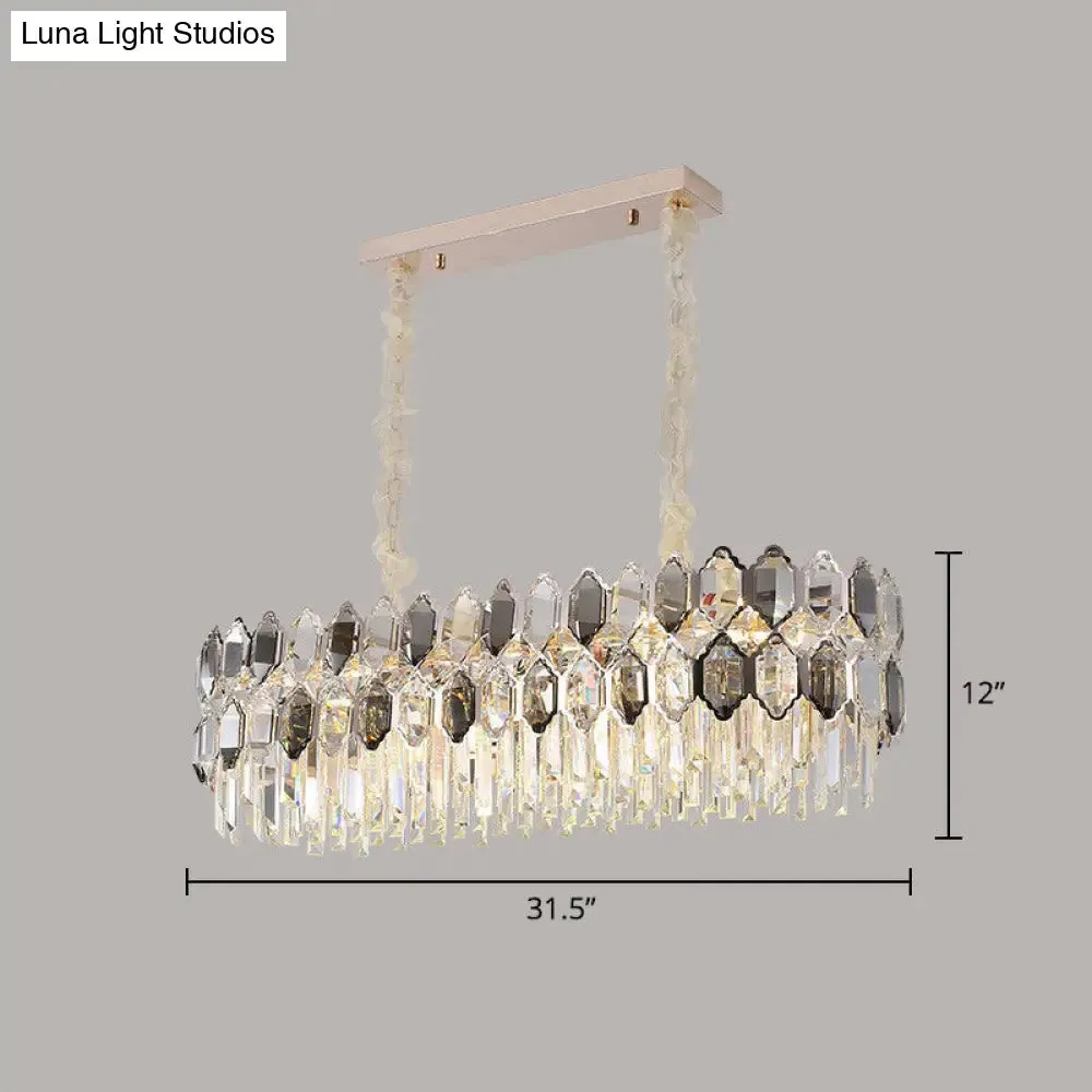 Smoke Grey Crystal Tiered Chandelier - Modern Luxe Hanging Light for Living Room