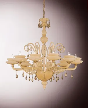 Smoked Glass And White Murano Chandelier