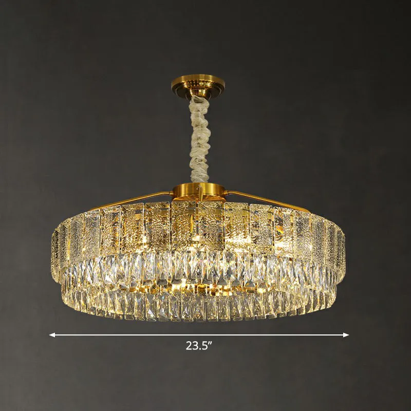 Tan Circular Chandelier Lamp - Elegant Crystal Hanging Light for Bedroom