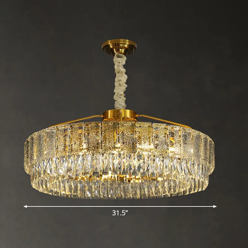 Tan Circular Chandelier Lamp - Elegant Crystal Hanging Light for Bedroom