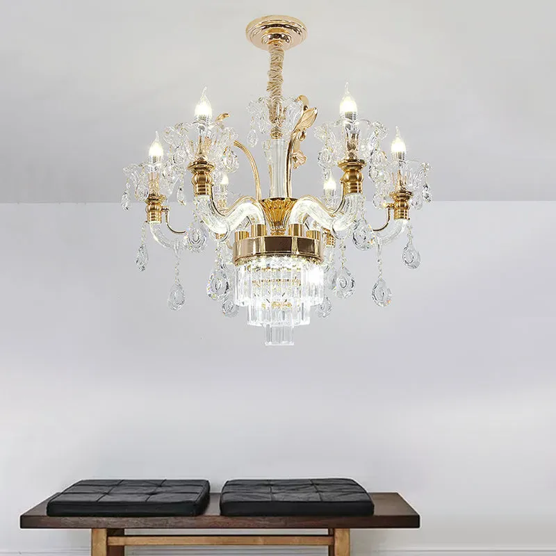 Traditional 6-Light Gold Candelabra Chandelier for Dining Room with Crystal Accents