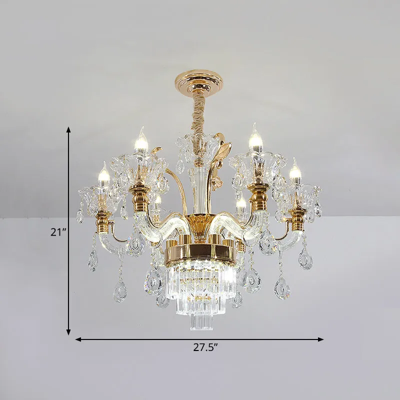 Traditional 6-Light Gold Candelabra Chandelier for Dining Room with Crystal Accents