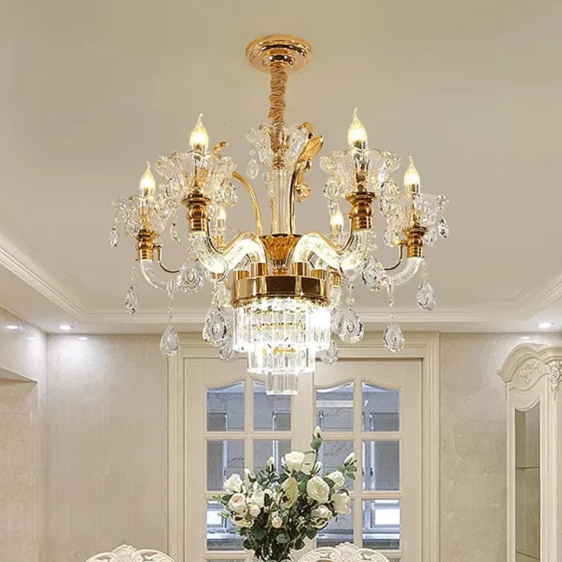 Traditional 6-Light Gold Candelabra Chandelier for Dining Room with Crystal Accents