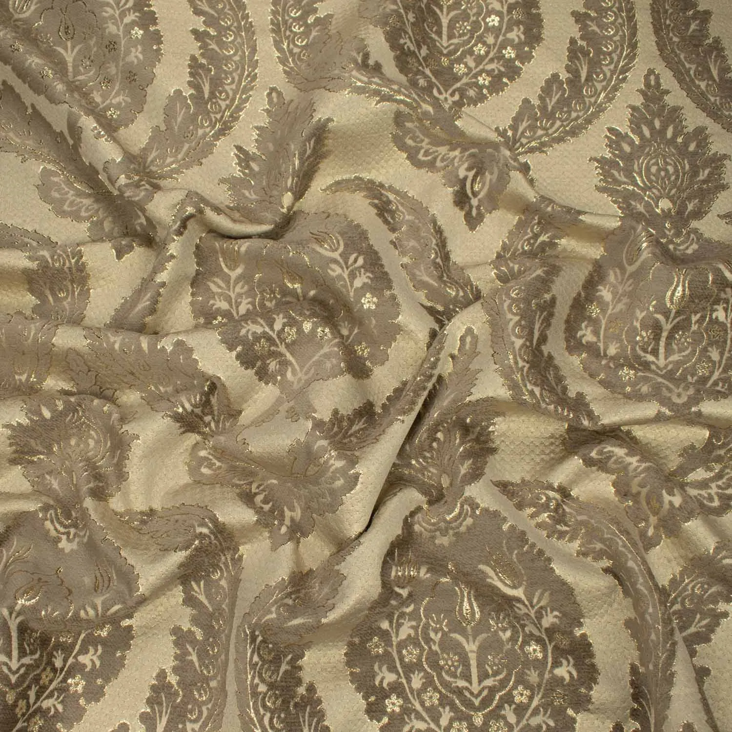 Turkish Curtaining/Upholstery Beige Glitter Decor Damask Chenille Jacquard