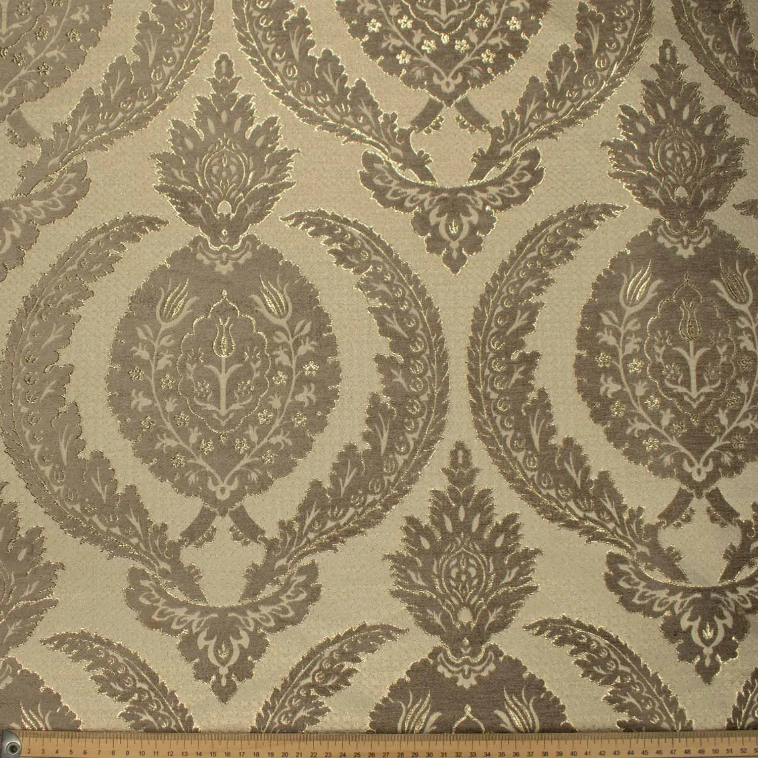 Turkish Curtaining/Upholstery Beige Glitter Decor Damask Chenille Jacquard