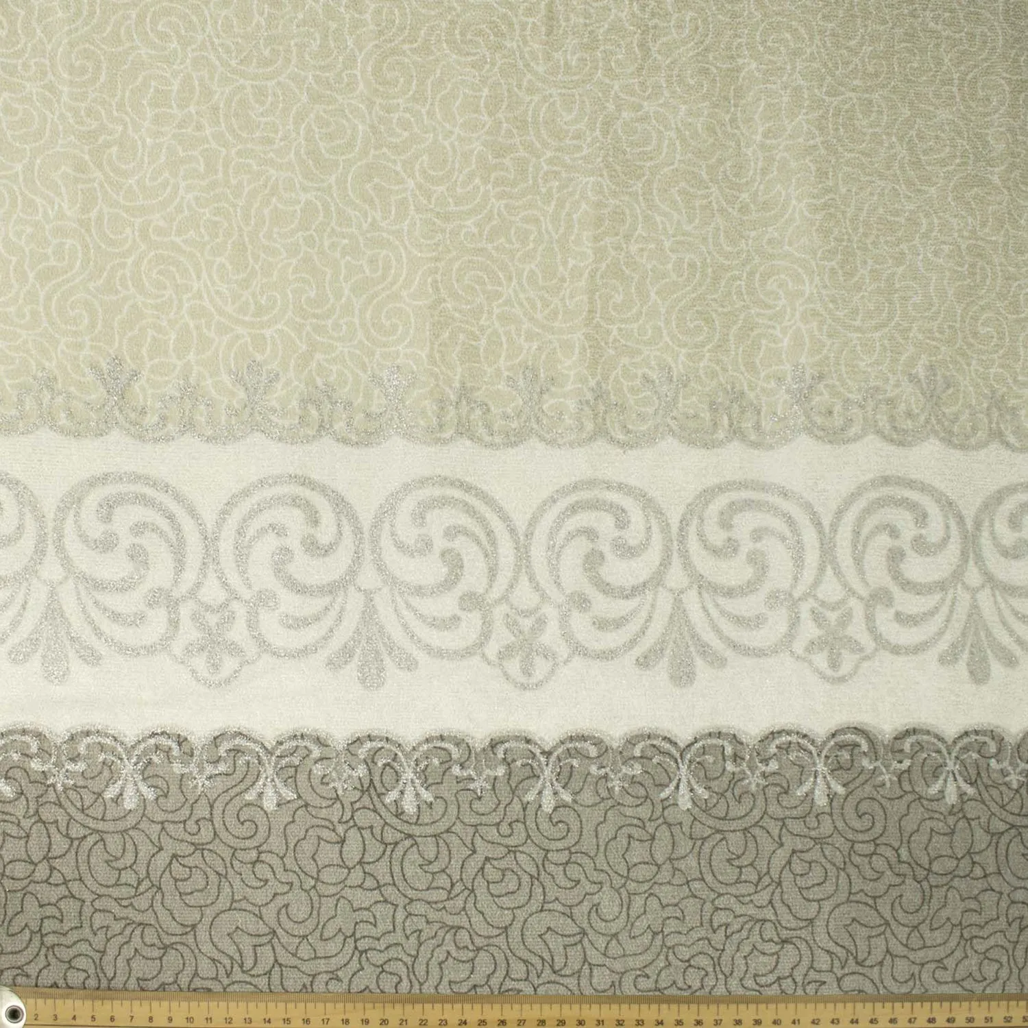 Turkish Curtaining/Upholstery Cream & Silver Border Lace Jacquard