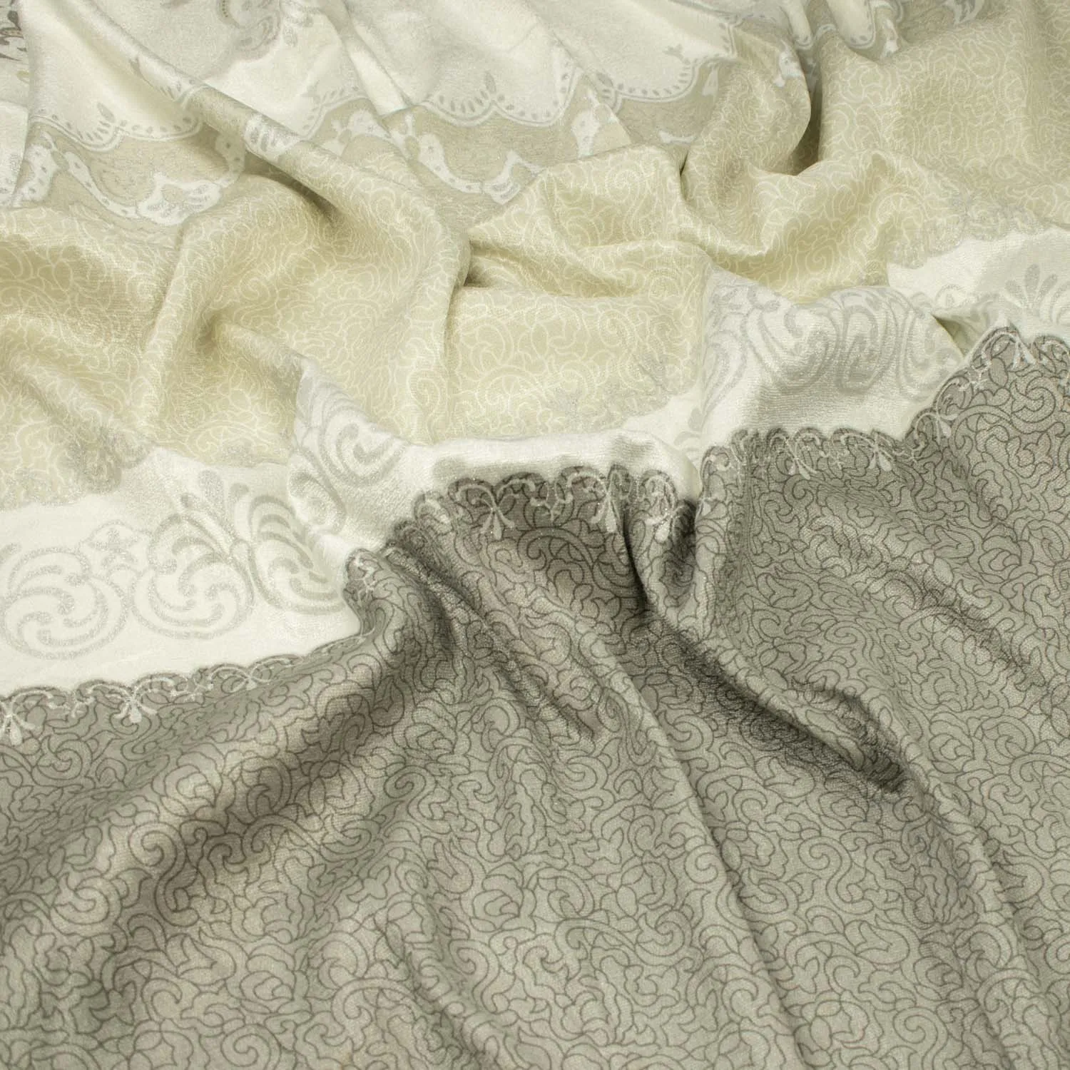 Turkish Curtaining/Upholstery Cream & Silver Border Lace Jacquard