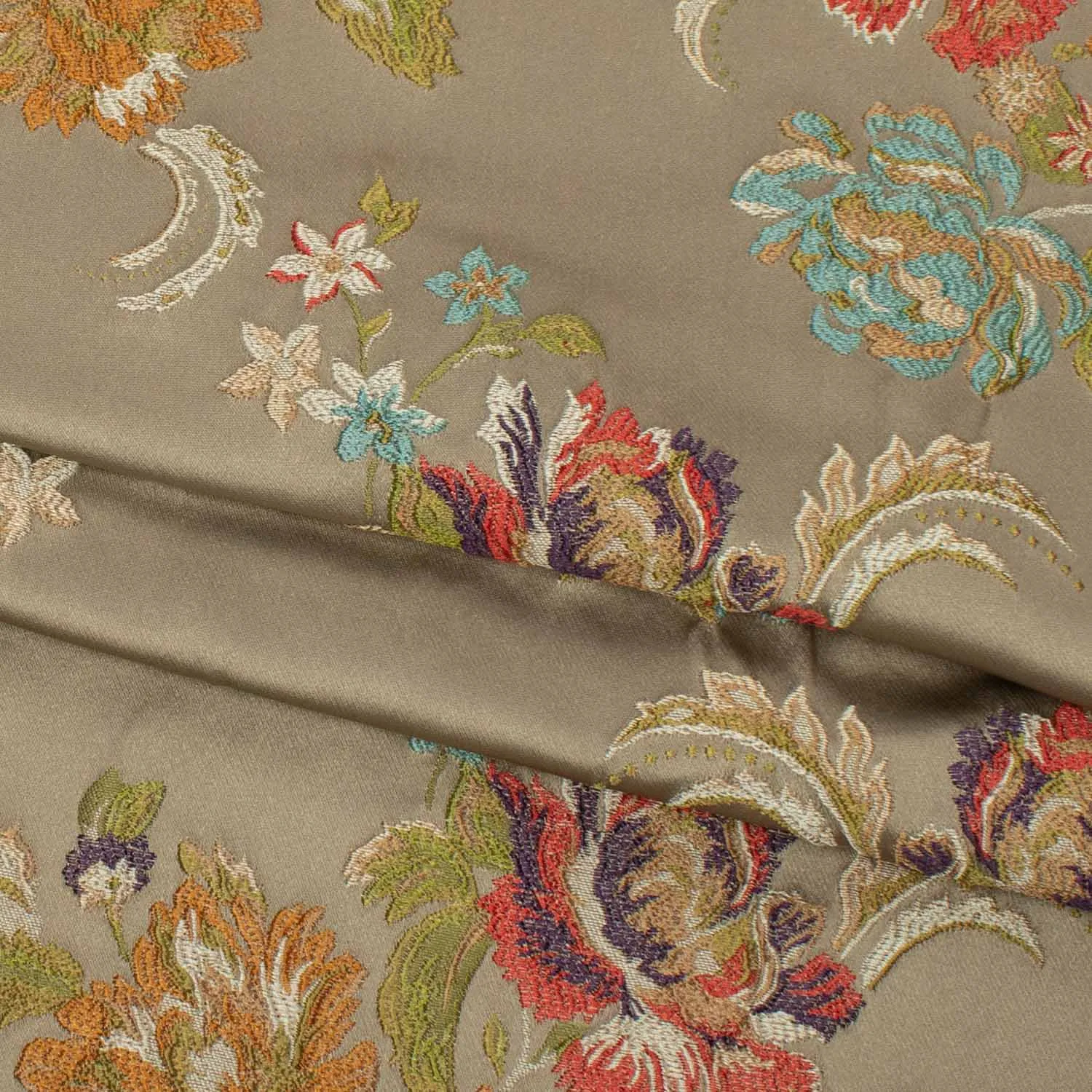 Turkish Curtaining/Upholstery Embroidered Floral on Beige Brocade