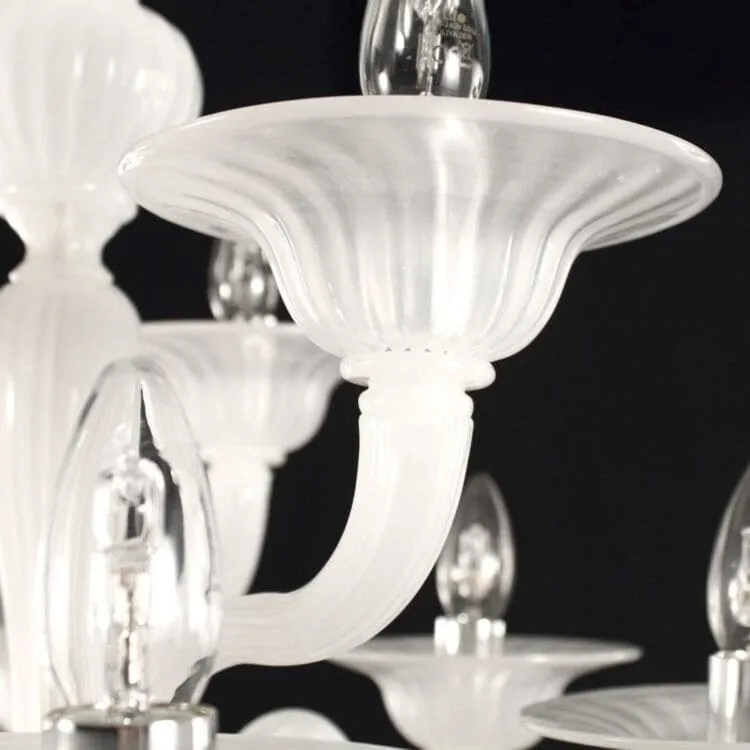 Two Tier 6 3 Light Chandelier in Silk White Venetain Glass