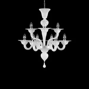 Two Tier 6 3 Light Chandelier in Silk White Venetain Glass