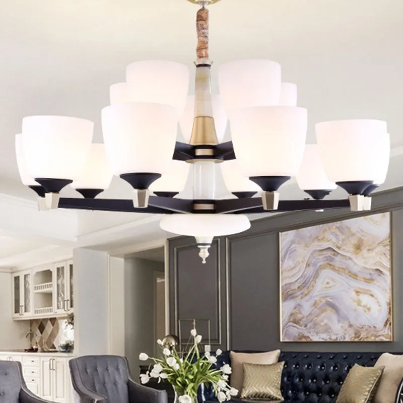 White Glass Modernist Dome Chandelier - Stylish Ceiling Hang Fixture for Living Room