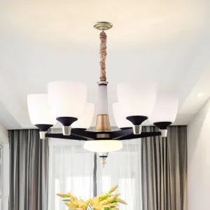 White Glass Modernist Dome Chandelier - Stylish Ceiling Hang Fixture for Living Room