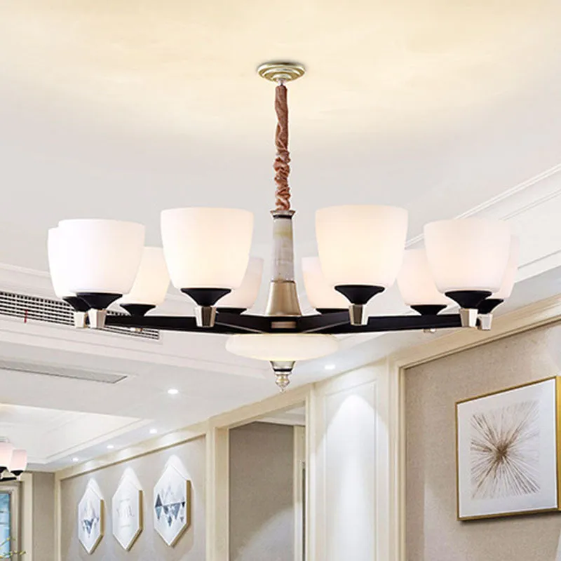 White Glass Modernist Dome Chandelier - Stylish Ceiling Hang Fixture for Living Room