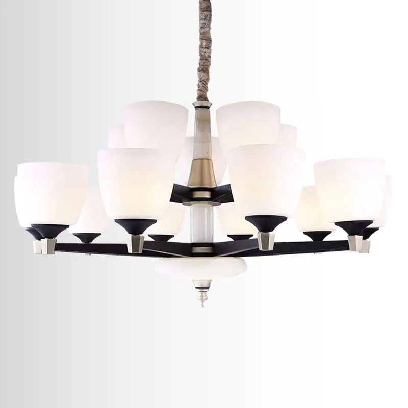 White Glass Modernist Dome Chandelier - Stylish Ceiling Hang Fixture for Living Room