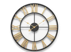 Zintex 24 Inch Metal Premium Roman Wall Clock Abstract Art Sculpture for Living Room Bedroom Decor, Vintage Clock (Black & Gold)